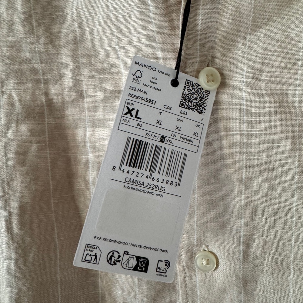 Mango Beige Linen Pinstripe Button-Down Shirt - Picture 3 of 4
